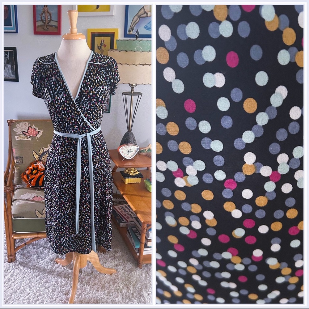 Retro Dress l  1940s Style l Polka Dot Print | Black Multi | S M | Pinup